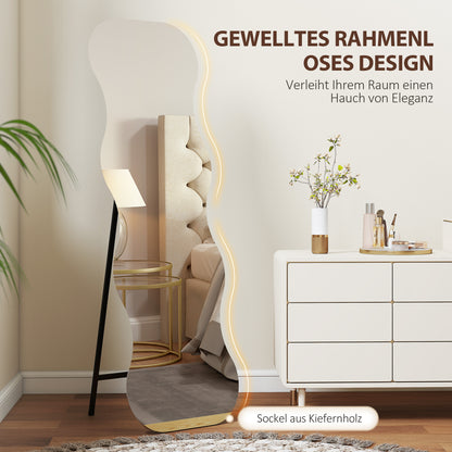 HOMCOM Ganzkörperspiegel ohne Rahmen, Holzbasis, flexibel platzierbar, Wellenform, Schwarz
