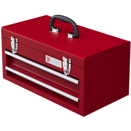 DURHAND Werkzeugkiste mit 2 Schubladen, oberes Staufach, Stahlverschlüsse, Tragegriff, 46x24x22 cm, Rot