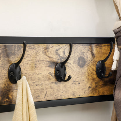 HOMCOM Garderobe im Industriedesign, 1 Memoboard, 1 Schuhbank, 8 Kleiderhaken, 1 Aufbewahrungstasche, Schwarz + Braun
