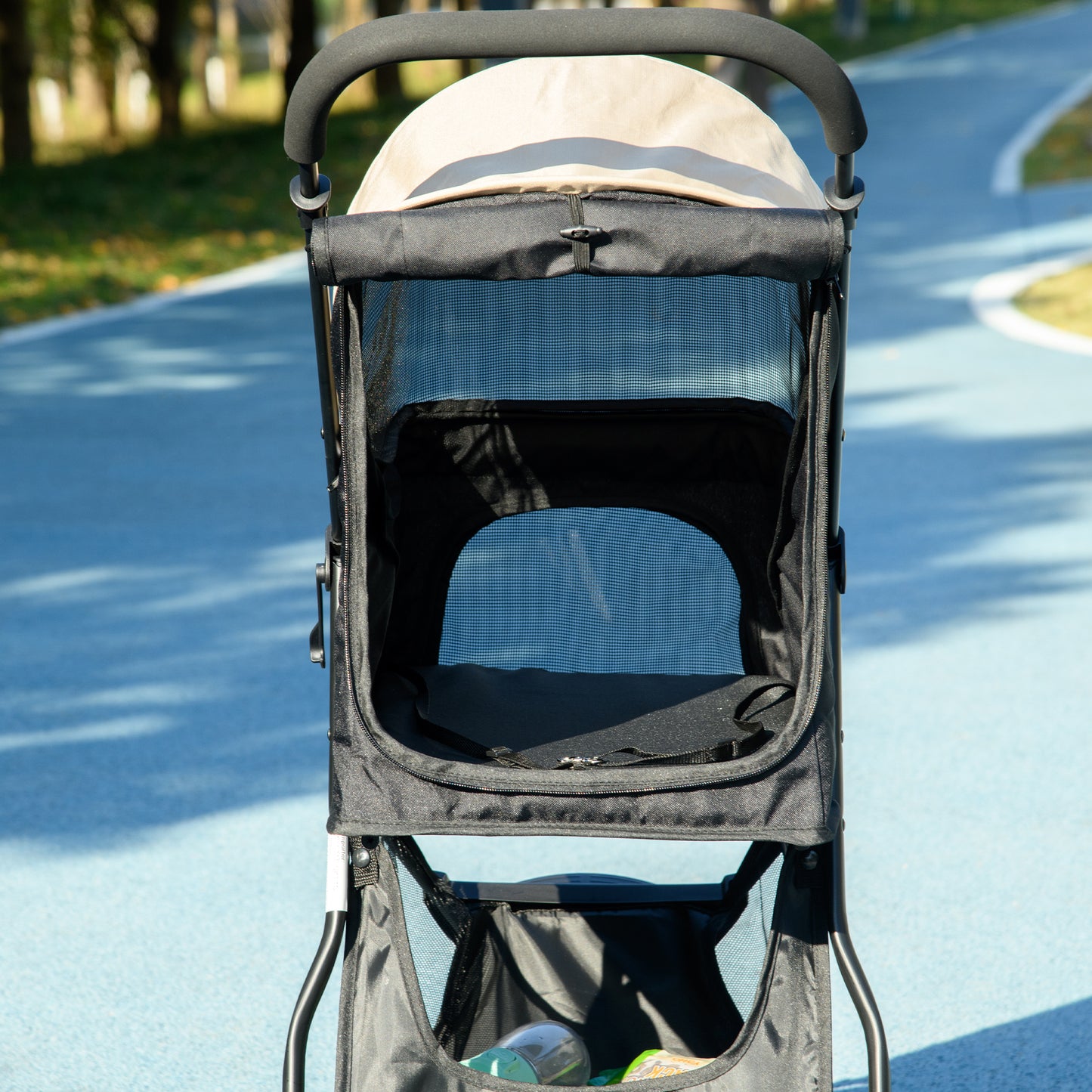 PawHut Haustierbuggy Hundebuggy, klappbar, mit Regenschutz, 2 Getränkehalter, Blau + Khaki
