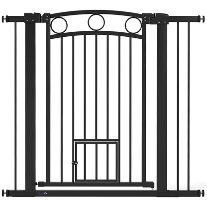 PawHut Haustiertor, 96 cm Treppengatter, verstellbare Breite 76-104 cm, mit Katzentür, für Treppen und Türöffnungen, Schwarz