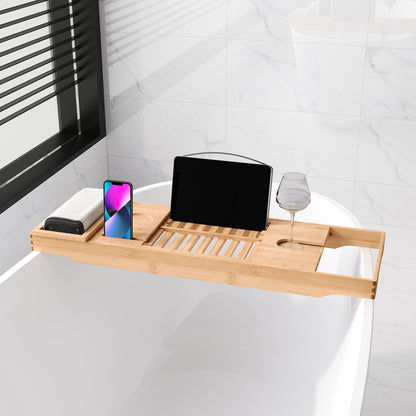 HOMCOM Badewannenablage Badewannenbrücke Wannenauflage Badewannentablett Ablage Badewanne, Bambus, Natur, (70-105) x 21,8 x 5 cm