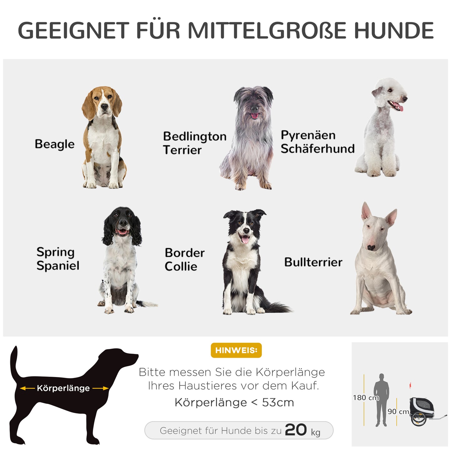 PawHut Fahrradanhänger Hundeanhänger bis 20kg Netzfenster, aufrollbare Abdeckung, Universalkupplung Weiß+Schwarz