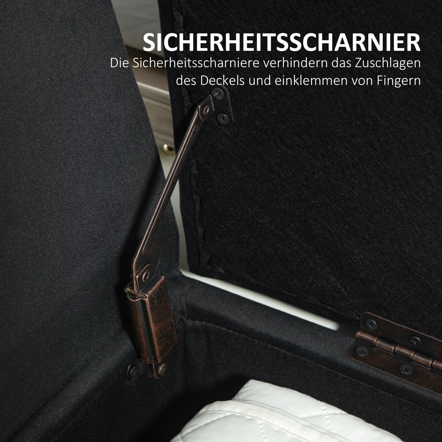 HOMCOM Sitzbank mit Stauraum und Armlehnen, Truhenbank, samtartiges Polyester, Kautschukholz, Dunkelgrau, 107 x 42 x 65 cm