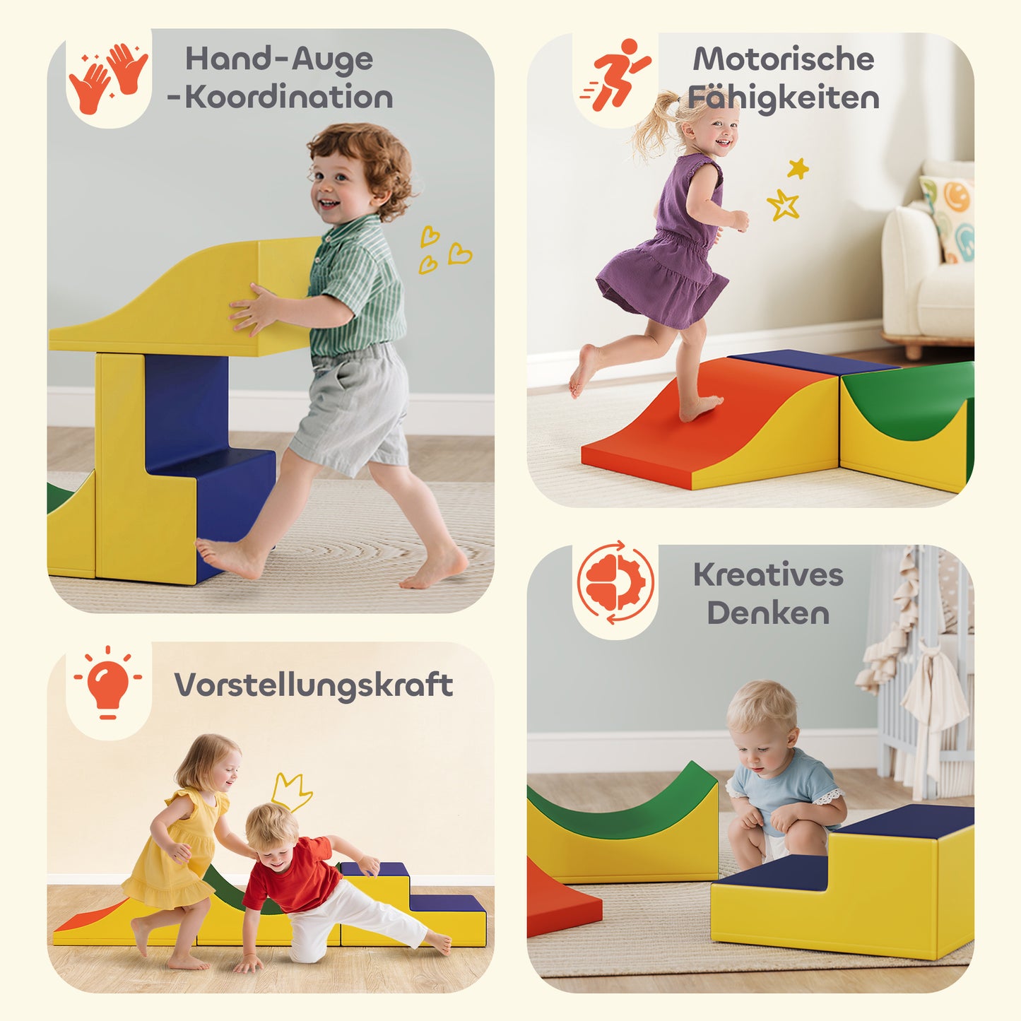 AIYAPLAY 3-teiliges Kletter- und Krabbelset für Kleinkinder, Kunstleder, Schaumstoff, Gelb