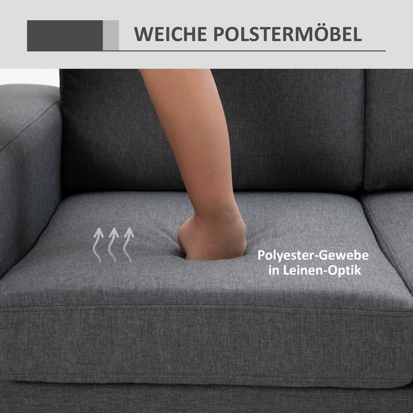 HOMCOM 3 Sitzer Sofa Dreisitzer Stoffsofa mit Kissen Armlehne Leinenoptik für Schlafzimmer 200 x 82 x 78 cm Dunkelgrau