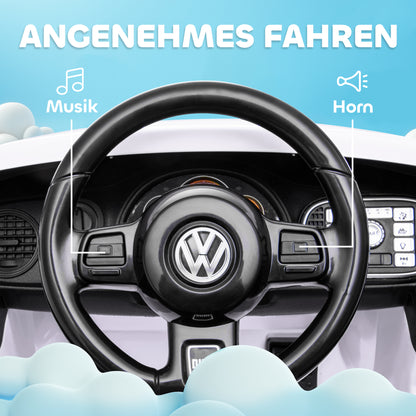 AIYAPLAY Elektro-Kinderfahrzeug, VW Käfer, 3-5 km/h, mit Fernbedienung & Musik, Weiß
