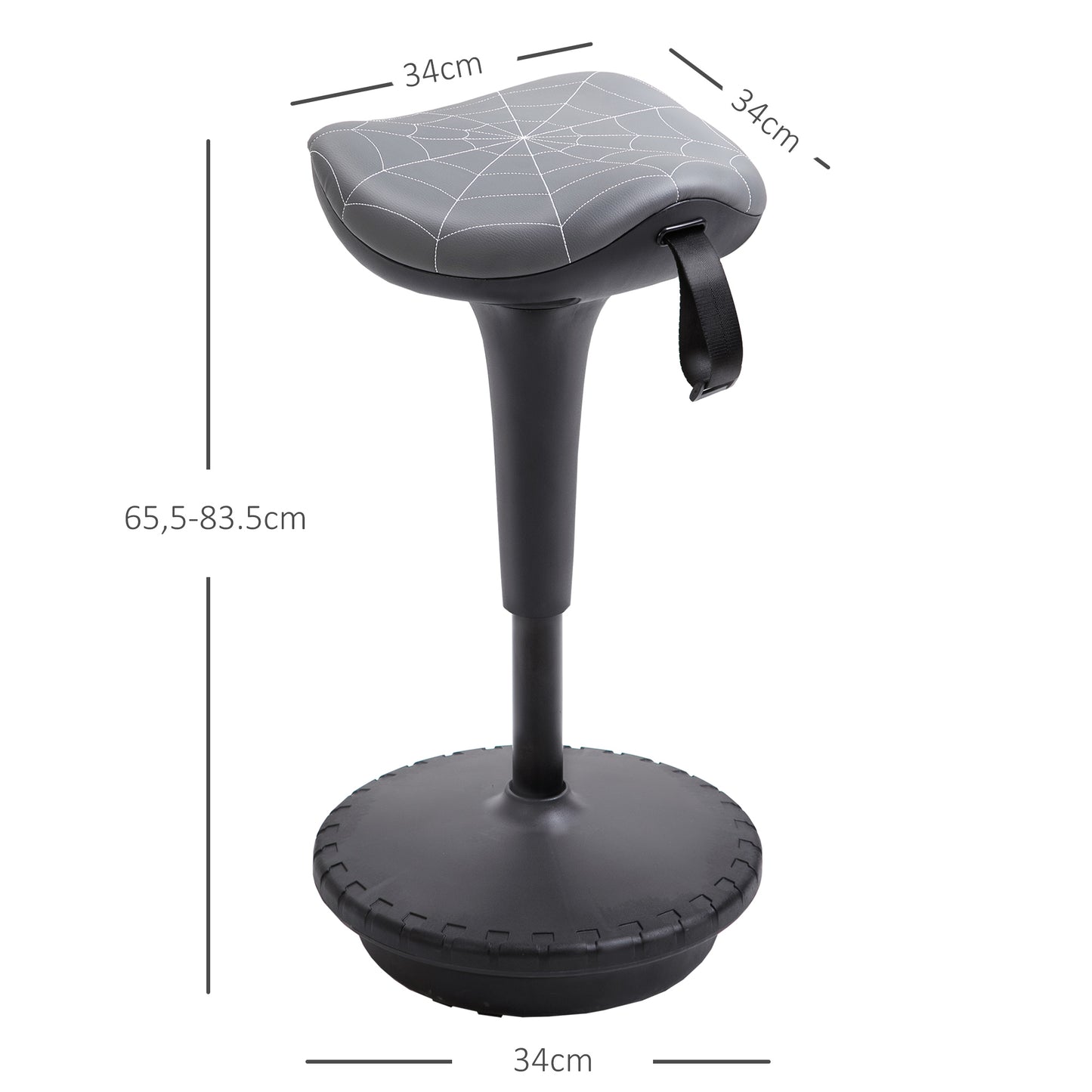 Vinsetto Bürohocker mit Schwenkfunktion, ergonomischer Hocker, höhenverstellbar 65,5-83,5 cm 120° neigbar Grau