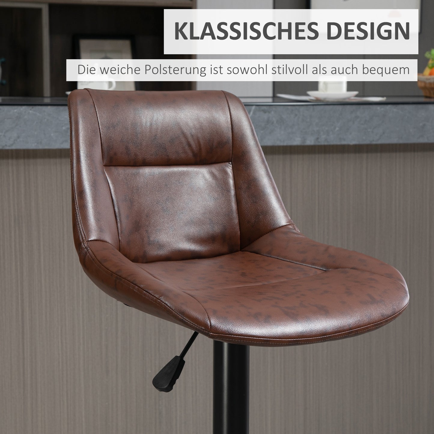 HOMCOM 2er-Set Barhocker Barhocker Barstühle, höhenverstellbar, inkl. Fußstütze, 46,5cm x 50cm x 108cm, Schwarz + Braun