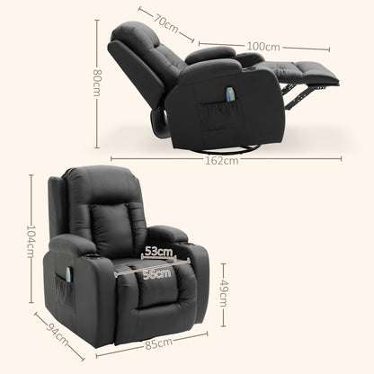 HOMCOM Massagesessel, Relaxsessel, Wippfunktion, 8 Vibrationspunkte, inkl. Fernbedienung, Schwarz