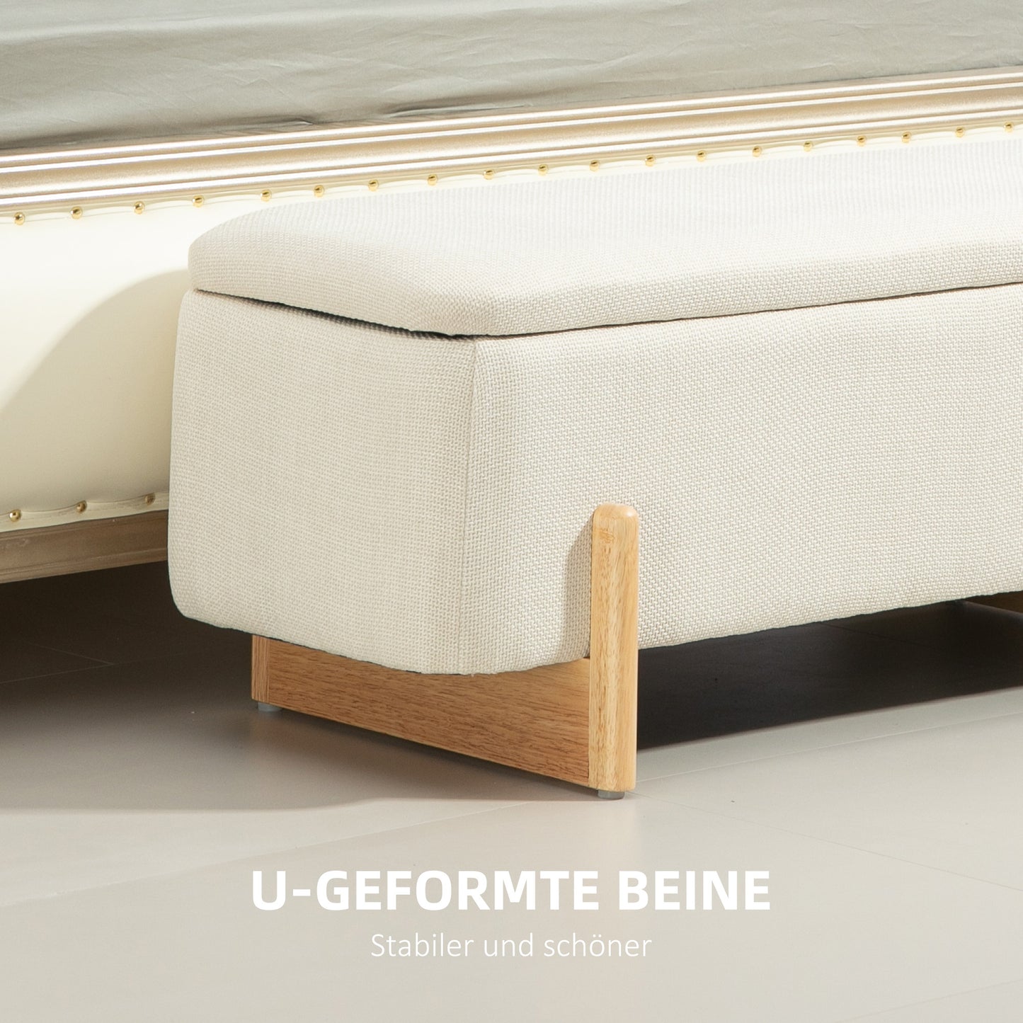 HOMCOM Hocker mit Stauraum, Sitzbank mit Schaumstoffpolsterung, Leinenimitat, 111 x 44 x 44,5 cm, Cremeweiß