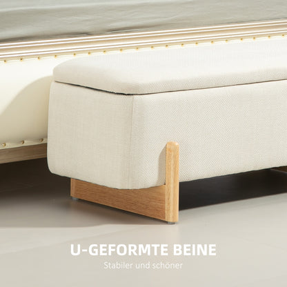 HOMCOM Hocker mit Stauraum, Sitzbank mit Schaumstoffpolsterung, Leinenimitat, 111 x 44 x 44,5 cm, Cremeweiß