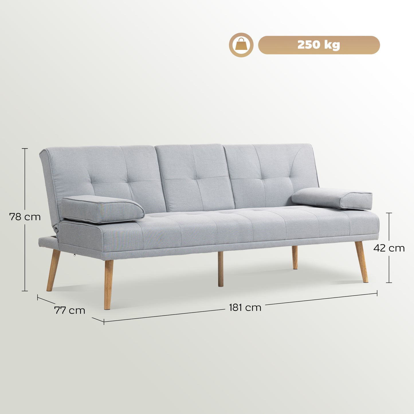 HOMCOM Schlafsofa، 3-Sitzer-Sofa، Bettsofa mit Klappbarem Tisch، Stoffsofa mit Leinenoptik، Schlafcouch mit Becherhalter، im Skandi-Design، bis 250kg Belastbar، Hellgrau