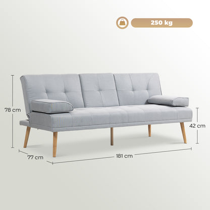 HOMCOM Schlafsofa، 3-Sitzer-Sofa، Bettsofa mit Klappbarem Tisch، Stoffsofa mit Leinenoptik، Schlafcouch mit Becherhalter، im Skandi-Design، bis 250kg Belastbar، Hellgrau
