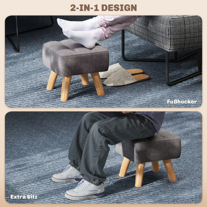 HOMCOM Fußhocker mit Polsterung, Leinenoptik, Holzbeine, bis 110 kg belastbar, Grau