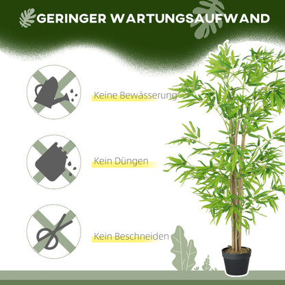 Outsunny Künstlicher Bambus, Kunstpflanze, Dekopflanze mit Topf, Kunstbaum, Baumdekoration, 150 cm