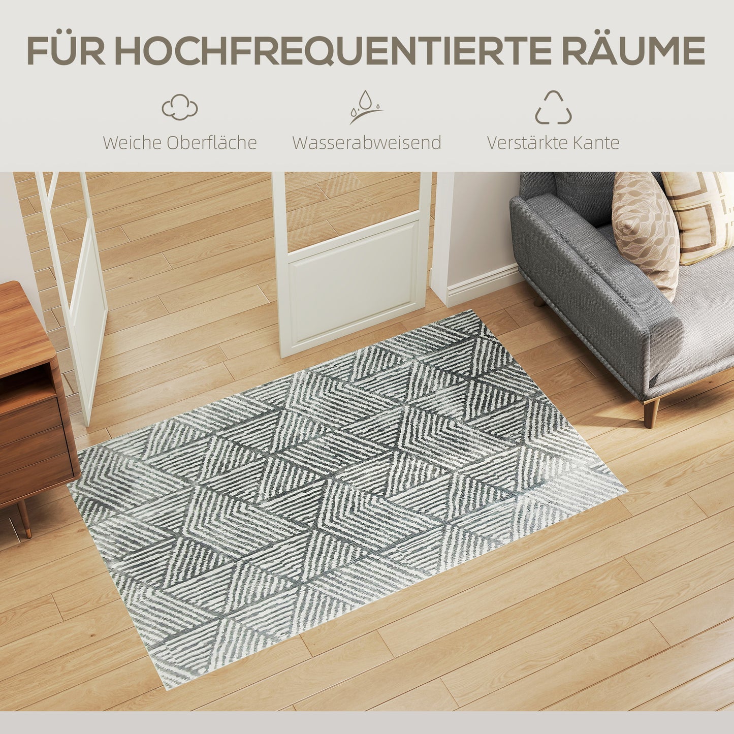 HOMCOM Teppich Wohnzimmerteppich im Modern Stil, waschbar Flächenteppich 150 x 80 cm Dunkelgrau