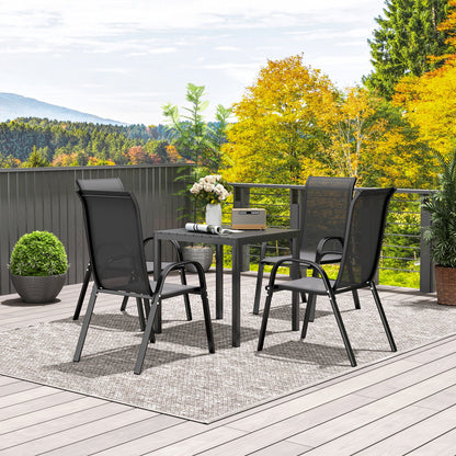 Outsunny Gartentisch Aluminium 73x73 cm Wetterfest Buffettisch mit Holzoptik, Campingtisch für 4 Personen Schwarz