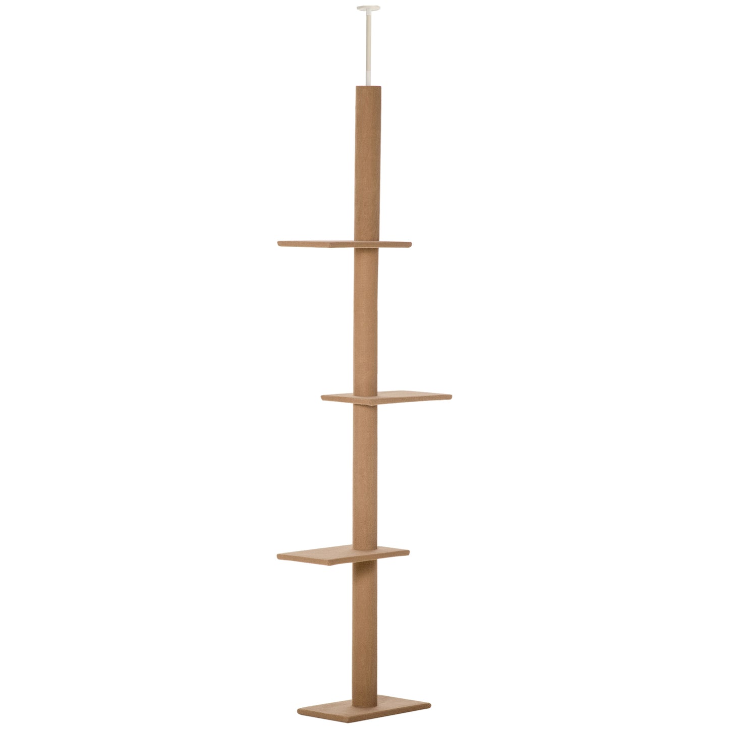 PawHut Kratzbaum Deckenhoch, 228-260 cm Höhenverstellbarer Katzenbaum Kletterbaum für Katzen mit 3 Ebenen, Katzenkratzbaum, Spielbaum vom Boden bis zur Decke Hellbraun