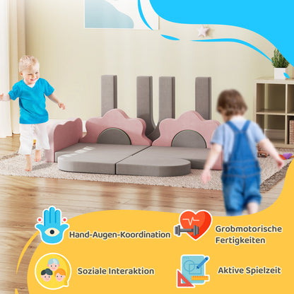 AIYAPLAY 12-teiliges Set Schaumstoffblöcke zum Klettern, Bauen, Krabbeln, Indoor-Spielmatten mit Cordbezug, Grau+Rosa