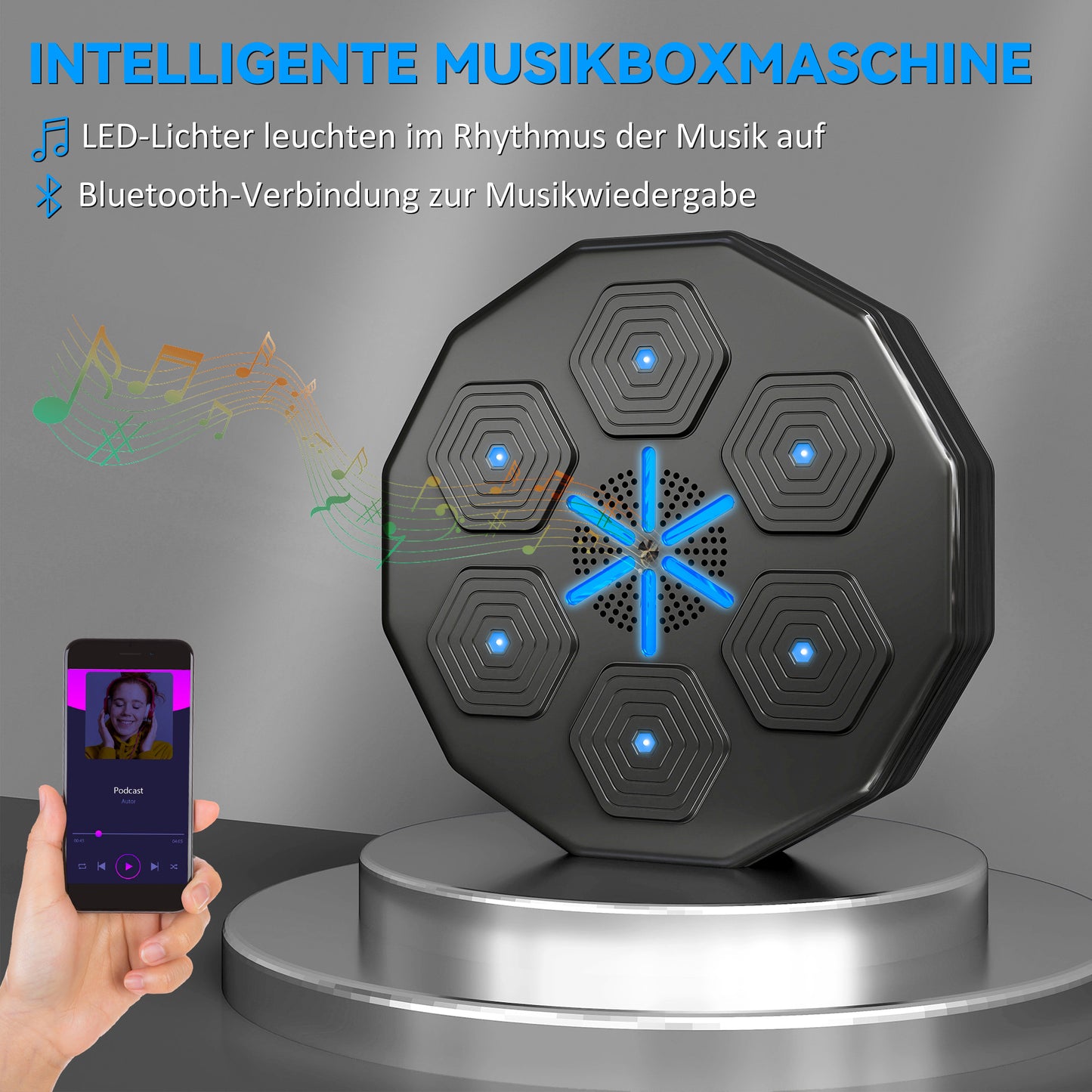 SPORTNOW Boxtrainer mit Musikfunktion, Bluetooth, leuchtende Punkte, Wandaufhängung, Kunstleder, Schwarz