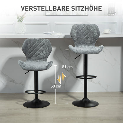 HOMCOM Barstühle im 2er-Set, Höhenverstellbare Küchenhocker mit Rückenlehne, Gaslift, Fußstütze, drehbar, Grau