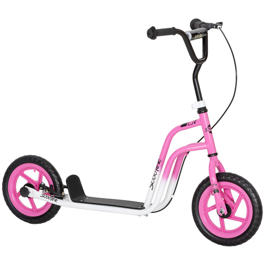 AIYAPLAY Kinderroller mit verstellbarem Lenker, große Räder, Parkständer, Handbremse, für Kinder im Alter von 5-12 Jahren, Rosa