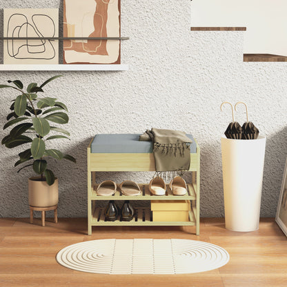 HOMCOM Schubank Schuhregal, 2 Ablagen, Sitzpolster, Bambus, 55 cm x 35 cm x 46 cm, Grau + Natur
