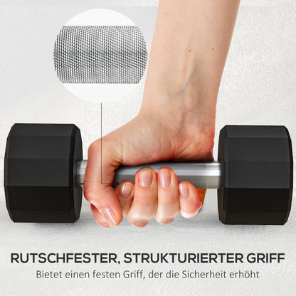 SPORTNOW Kurzhantel-Set 2 x 5kg, kein Wegrollen, rutschfester Griff, Gummimantel, Metallkern, Schwarz