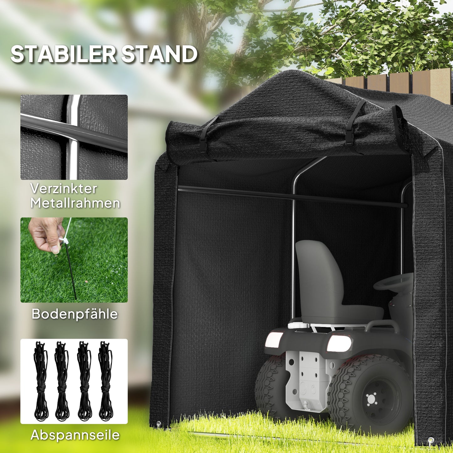 Outsunny Garagenzelt, wasserdicht Zeltgarage mit Tür, UV-beständig 220 x 157 x 165 cm Schwarz