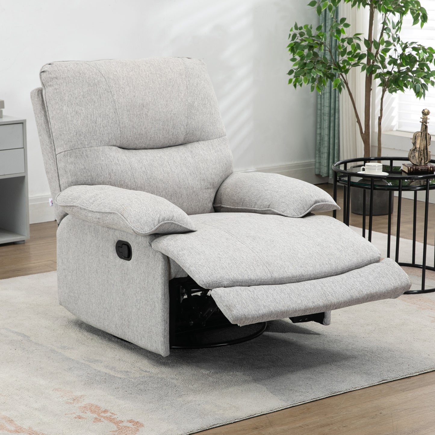 HOMCOM Relaxsessel mit Liegefunktion, Fußstütze, bis 160 kg, 89x98x101cm, Hellgrau