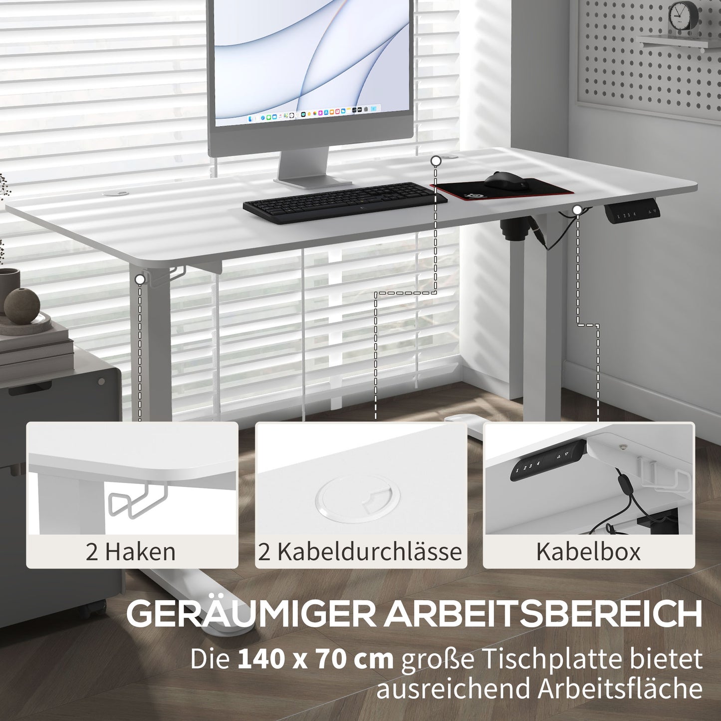 Vinsetto Stehpult höhenverstellbarer Computertisch Schreibtisch, 140 cm x 70 cm x 116 cm, Weiß
