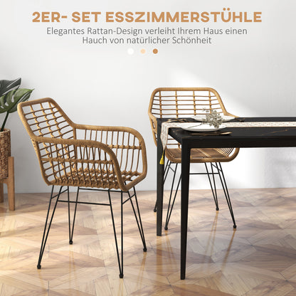 HOMCOM 2-er-Set Stühle im Boho-Stil، Küchenstühle، PE-Rattan، 56 x 60 x 79 سم، Natur + Schwarz