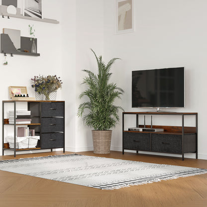 HOMCOM Aufbewahrungs-Kommode, 3 Stoffschubladen, Regale, Metallrahmen, Braun+Grau
