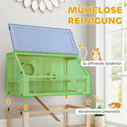 PawHut Hamsterkäfig aus Holz 3 Etagen Nagarium Nagerkäfig mit klappbarem Deckel Laufrad 80 x 50 x 76 cm Naturholz