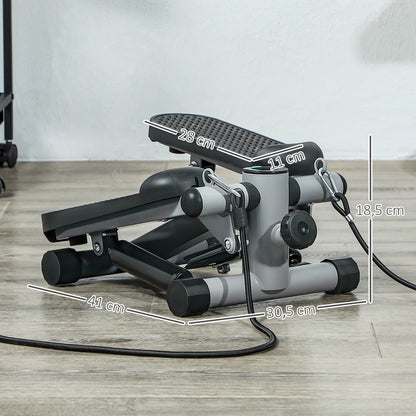 SPORTNOW 2 in 1 Mini-Stepper för Zuhause mit Power Ropes, LCD-Display Up-Down Swing Stepper 41 x 30,5 x 18,5 cm Grau