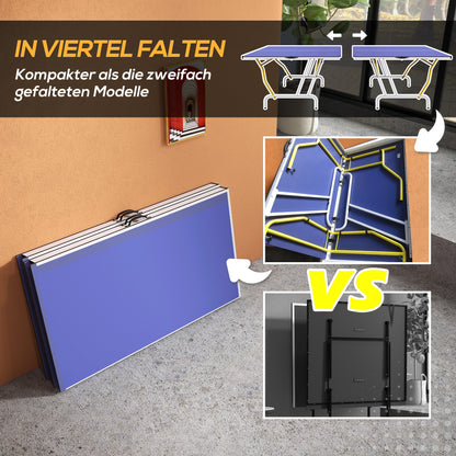 SPORTNOW Tischtennisplatte, klappbar, inkl. 2 Schläger, 3 Bälle, Netz, In- & Outdoor, Metallgestell, 274x152x76cm, Blau