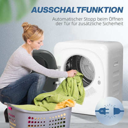 HOMCOM Wäschetrockner mit UV-Desinfektion, kompakte Bauweise, 4 kg Kapazität, Edelstahl, Weiß