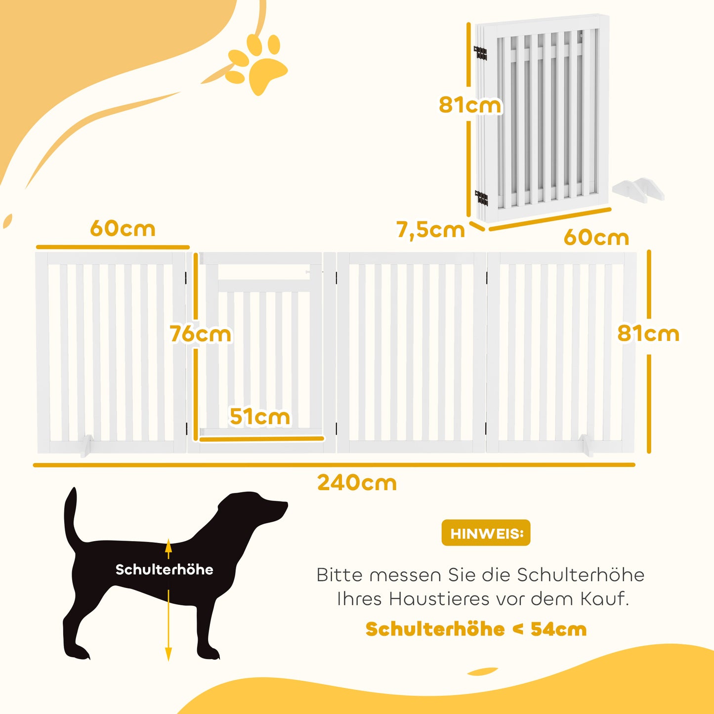 PawHut Haustiergitter, Treppenschutzgitter, Schutzgitter, 4 Teile, faltbar, Weiß