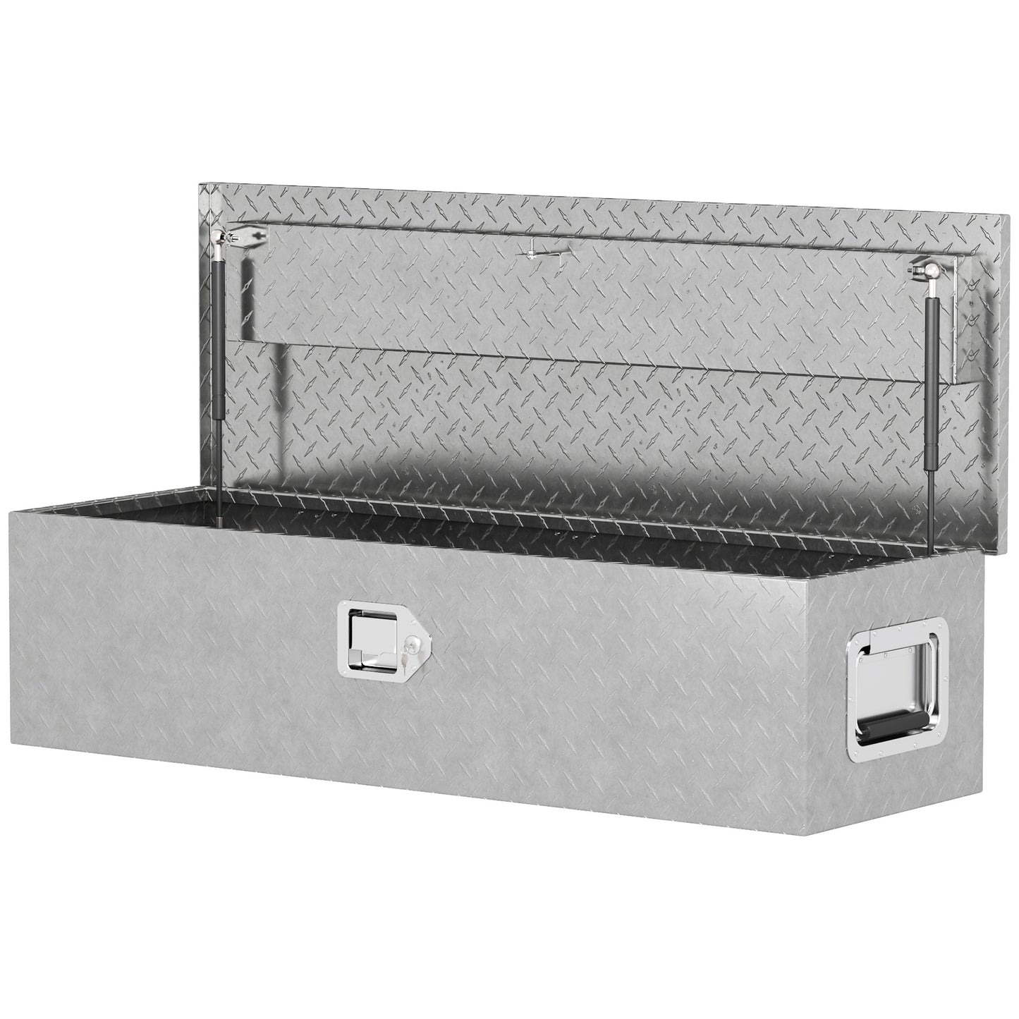 HOMCOM Stabile Aufbewahrungskiste aus Aluminium mit Seitengriffen, Schloss und Schlüsseln, Werkzeugkasten, 99 x 33 x 25,5 cm
