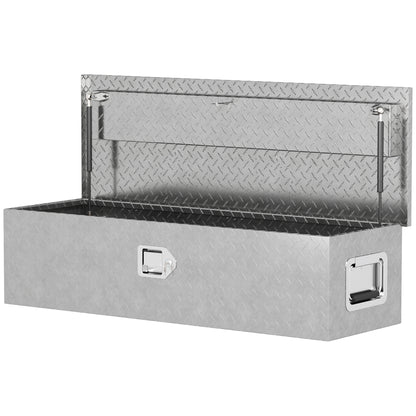 HOMCOM Stabile Aufbewahrungskiste aus Aluminium mit Seitengriffen, Schloss und Schlüsseln, Werkzeugkasten, 99 x 33 x 25,5 cm