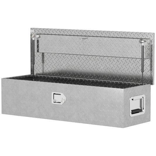 HOMCOM Stabile Aufbewahrungskiste aus Aluminium mit Seitengriffen, Schloss und Schlüsseln, Werkzeugkasten, 99 x 33 x 25,5 cm