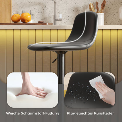 HOMCOM 2er-Set Barhocker، Barstühle mit Kunstlederbezug، drehbar، mit Rückenlehne und Fußstütze، Metallbasis، Schwarz