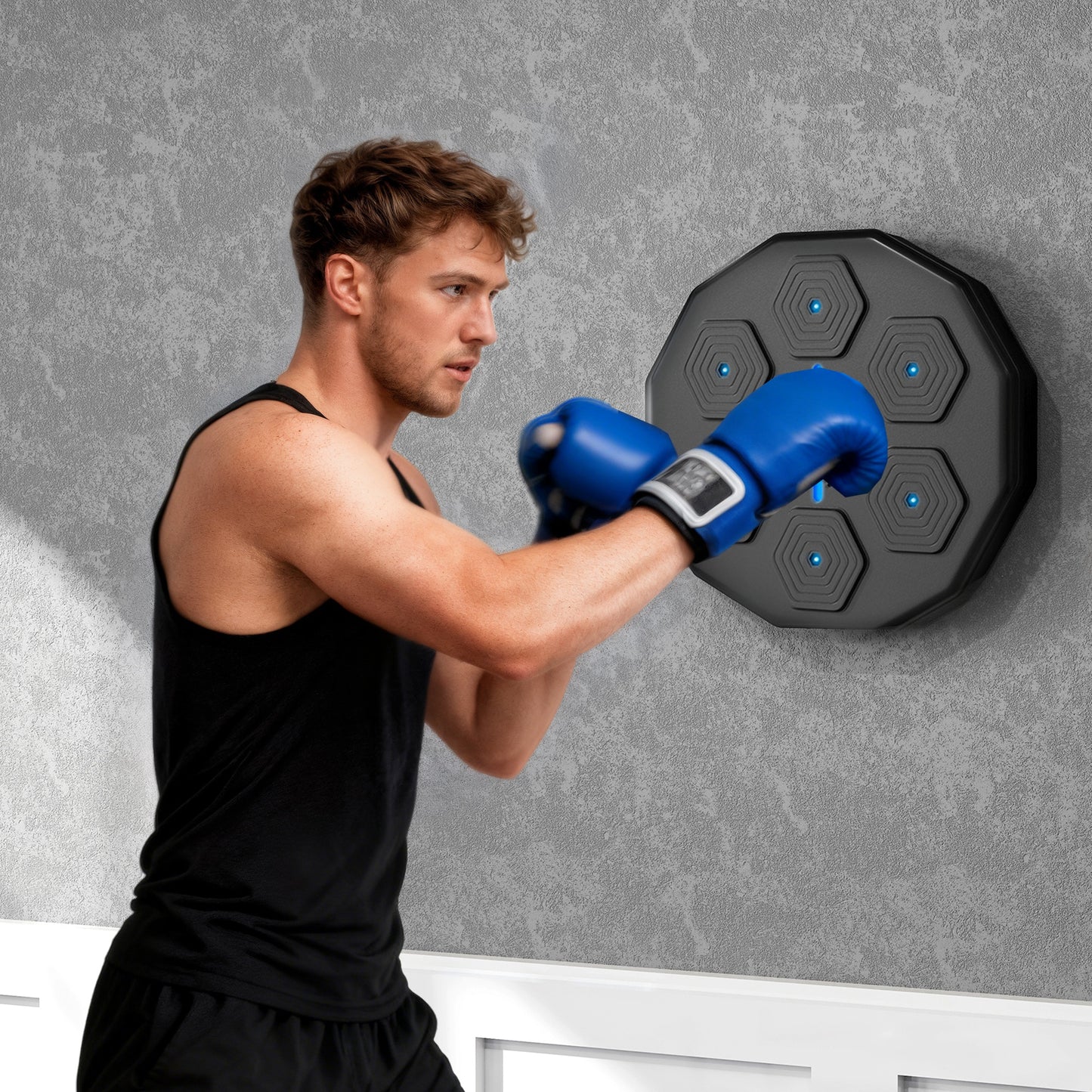 SPORTNOW Boxtrainer mit Musikfunktion, Bluetooth, leuchtende Punkte, Wandaufhängung, Kunstleder, Schwarz