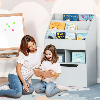 HOMCOM Kinderregal mit Schublade, Bücherregal mit Fächern, 60 x 29,9 x 90 cm, Grau