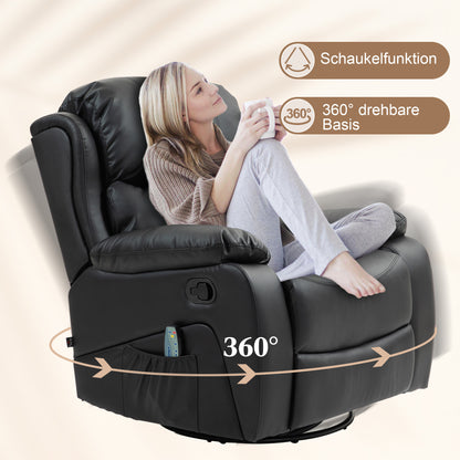HOMCOM Massagesessel, Wärme- & Liegefunktion, Kunstleder, bis 150kg, 97x92x104cm, Schwarz