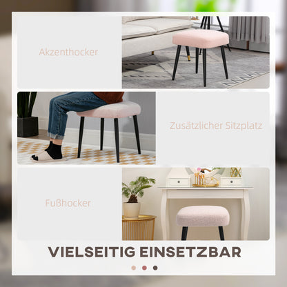 HOMCOM Hocker, Fußstütze, gepolsterter Sitz, Kaschmir-Optik, Stahlbeine, 42 x 42 x 44 cm, Rosa