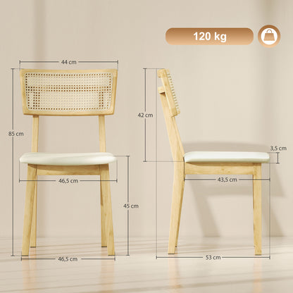 HOMCOM Esszimmerstuhl, Rattan-Rückenlehne, Kunstleder-Sitz, Kautschukholz, Naturholz