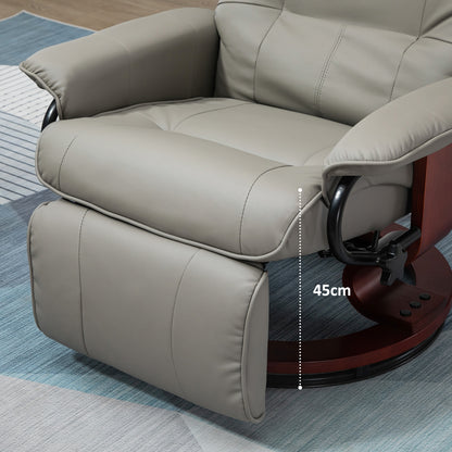 HOMCOM Relaxsessel Fernsehsessel Liegesessel Kunstleder 360° Drehstuhl 145° neigbar Grau 78 x 87 x 100 cm