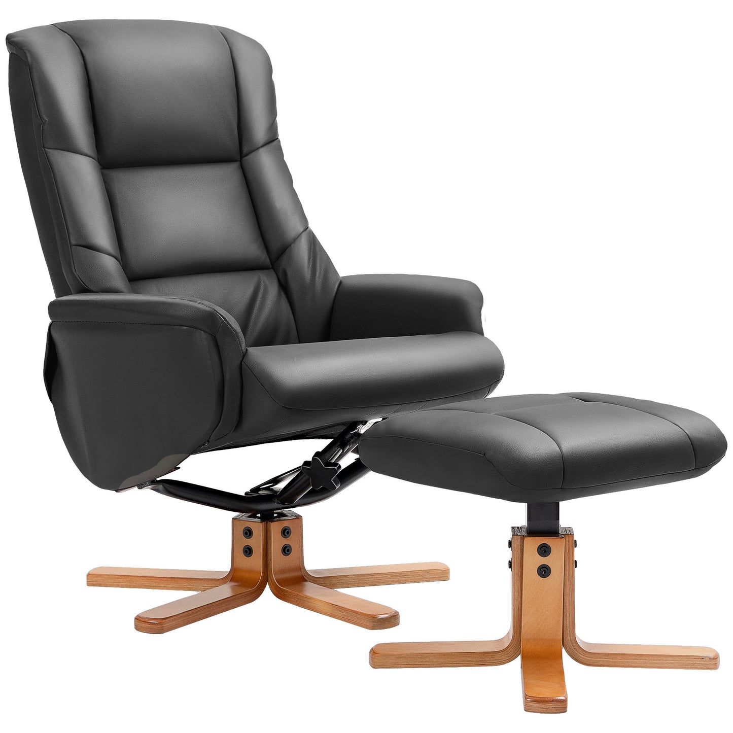 HOMCOM Relaxsessel mit Hocker, Liegefunktion, Kunstlederbezug, bis 150 kg, 71 x 84 x 102 cm, Schwarz